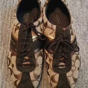 Coach Signature Katelyn Brown and Gold Lace-Up Sneakers